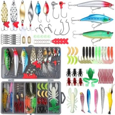 Fishing Lure Fishing Lures kit Lure Set for Bass Trout Salmon Freshwater Fish Tackle Box Shrimp Worm Bait Spoon Grasshopper Crankbait Jigs Hooks Fishing Gear and Equipment